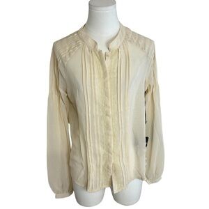 LOVE STITCH  Cream Sheer Button Down Lace Top Shirt Blouse Work Party size S NWT